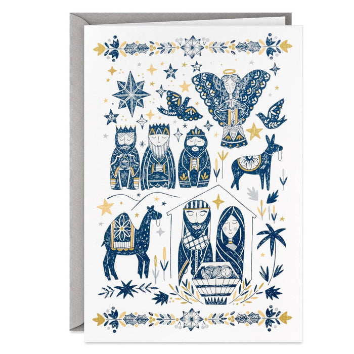 Hallmark Folk Art Manger Scene boxed Christmas greeting cards, pack of 16 religious holiday cards