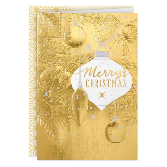 Hallmark Elegant Gold Foil Ornaments boxed Christmas cards featuring ornament designs with gold foil accents, pack of 16