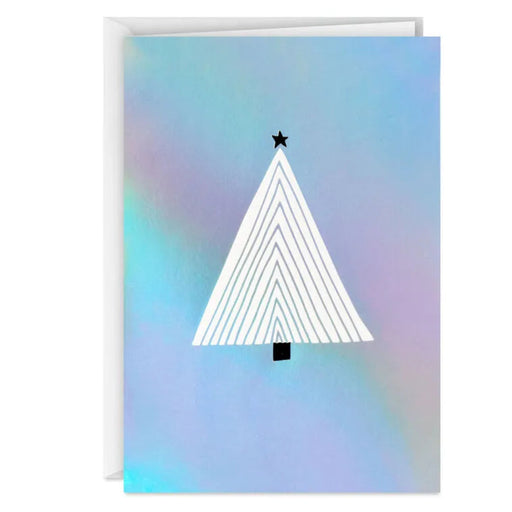 Hallmark Geometric Tree on Silver Foil boxed Christmas cards featuring a modern tree design with silver foil accents, pack of 16