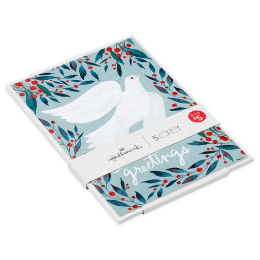 Hallmark Watercolor Dove Packaged Christmas Cards featuring an elegant watercolor dove design, pack of 5.