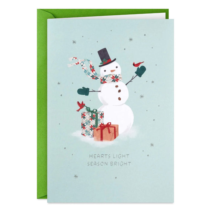Hallmark Festive Snowman on Green packaged Christmas cards featuring a snowman design on a green background, set of 5