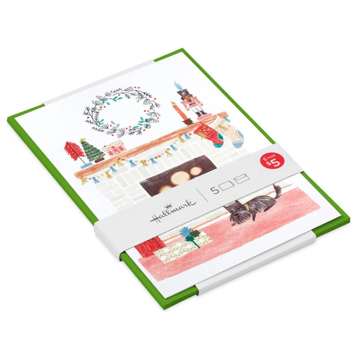 Hallmark Warm and Cozy Fireplace packaged Christmas cards, set of 5