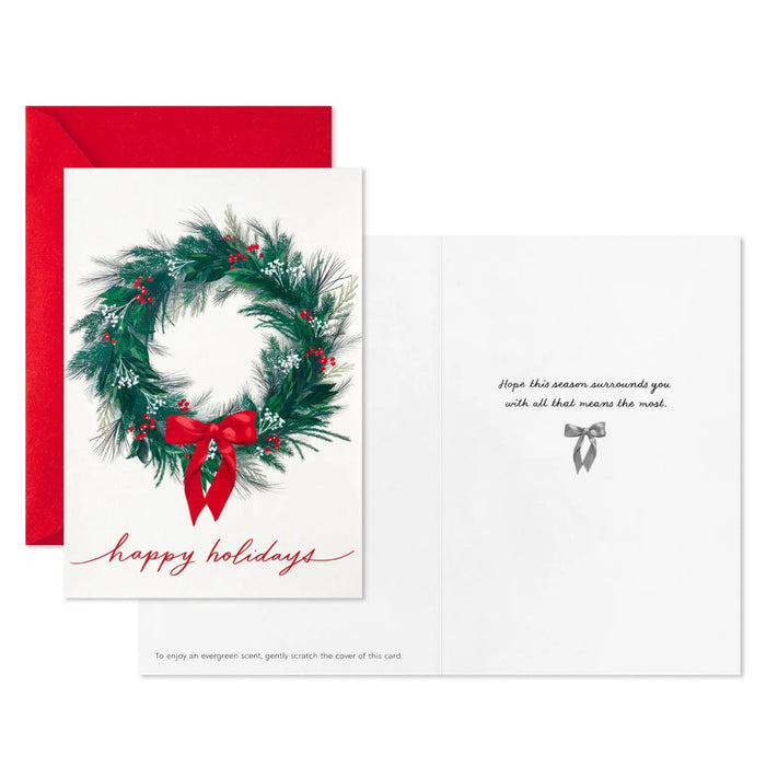 Hallmark Greenery Wreath pine-scented boxed Christmas cards, pack of 12 festive holiday greeting cards
