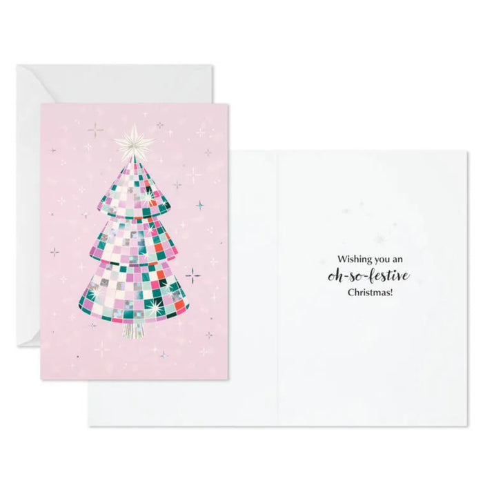 Hallmark Sparkling Tree on Pink boxed Christmas greeting cards, pack of 16 festive holiday cards
