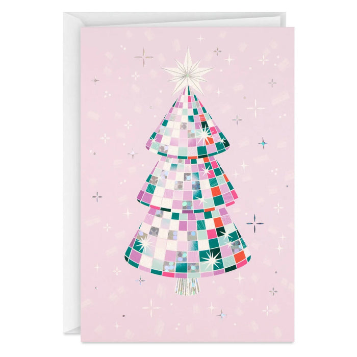 Hallmark Sparkling Tree on Pink boxed Christmas greeting cards, pack of 16 festive holiday cards