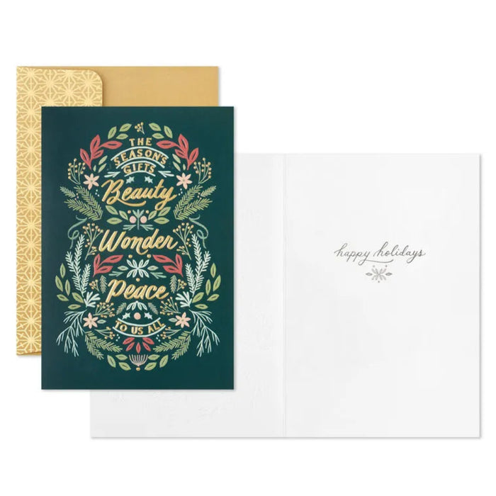 Hallmark The Season's Gifts lettering on green boxed Christmas cards pack of 16 with festive holiday design.