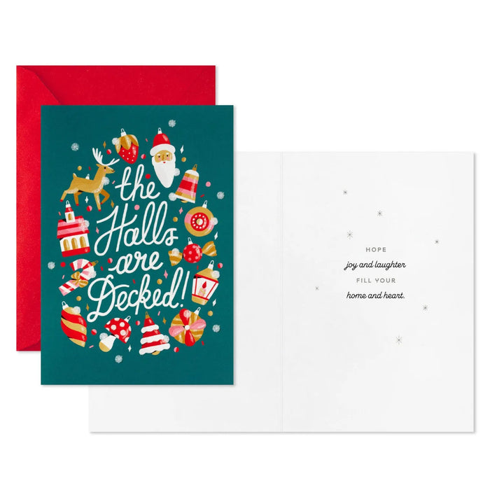 Hallmark The Halls Are Decked boxed Christmas cards, pack of 16, featuring festive holiday decorating artwork
