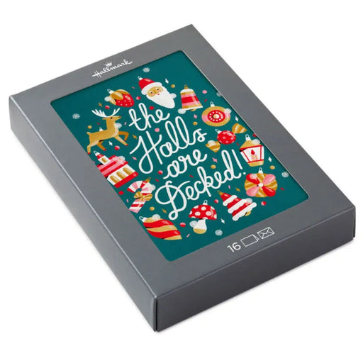 Hallmark The Halls Are Decked boxed Christmas cards, pack of 16, featuring festive holiday decorating artwork