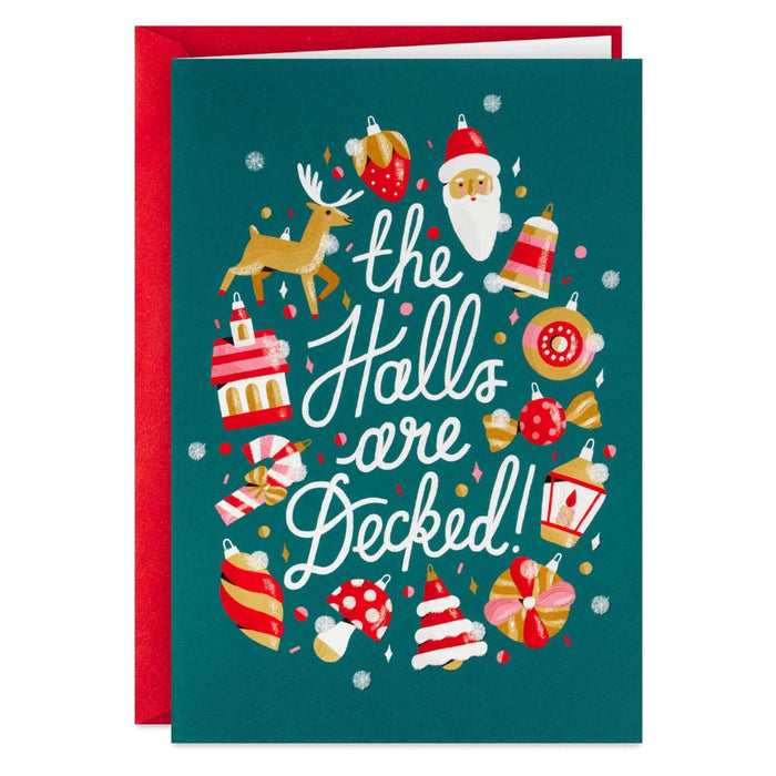 Hallmark The Halls Are Decked boxed Christmas cards, pack of 16, featuring festive holiday decorating artwork