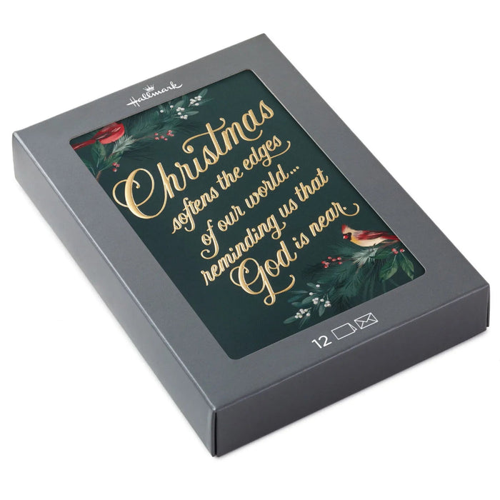 Hallmark Christmas Reminds Us God Is Near Boxed Christmas Cards, Pack of 12, featuring a meaningful faith-inspired Christmas message.