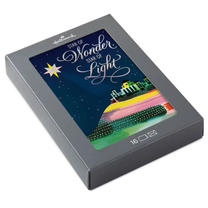 Hallmark Star of Wonder and Light boxed Christmas cards, pack of 16, featuring elegant star-inspired Christmas artwork