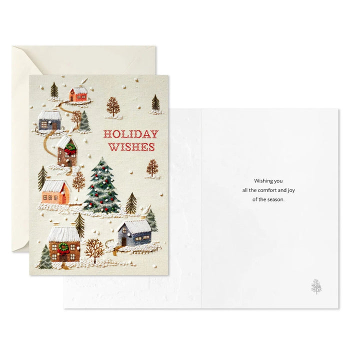 Hallmark Needlepoint Homes and Trees boxed Christmas cards featuring cozy homes and trees in a needlepoint-inspired design, pack of 16