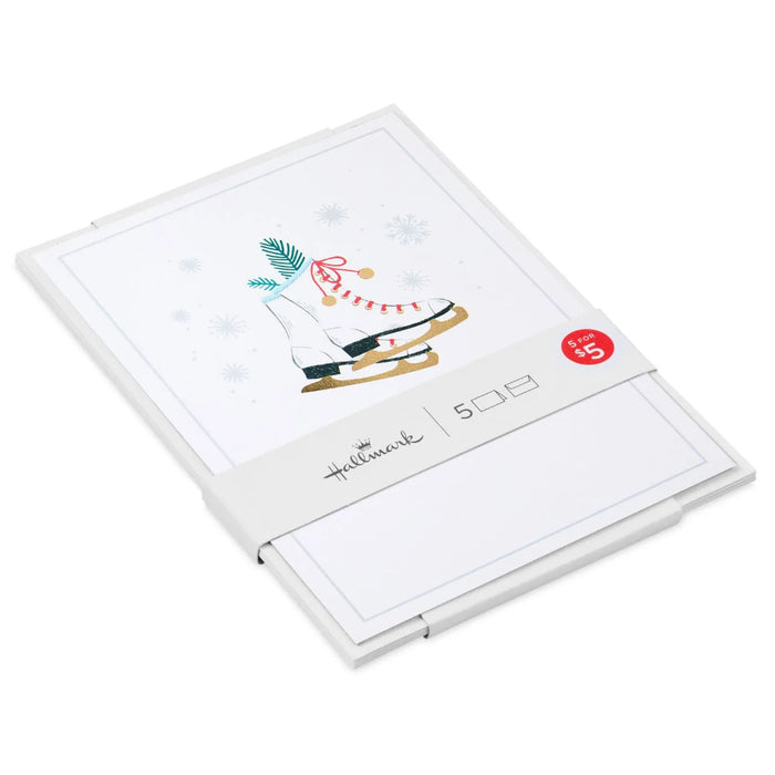 Hallmark Ice Skates With Jingle Bells Packaged Christmas Cards featuring festive ice skates and jingle bells, set of 5.