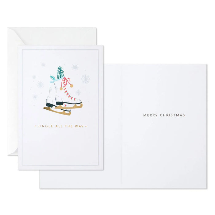 Hallmark Ice Skates With Jingle Bells Packaged Christmas Cards featuring festive ice skates and jingle bells, set of 5.