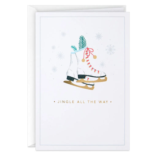 Hallmark Ice Skates With Jingle Bells Packaged Christmas Cards featuring festive ice skates and jingle bells, set of 5.
