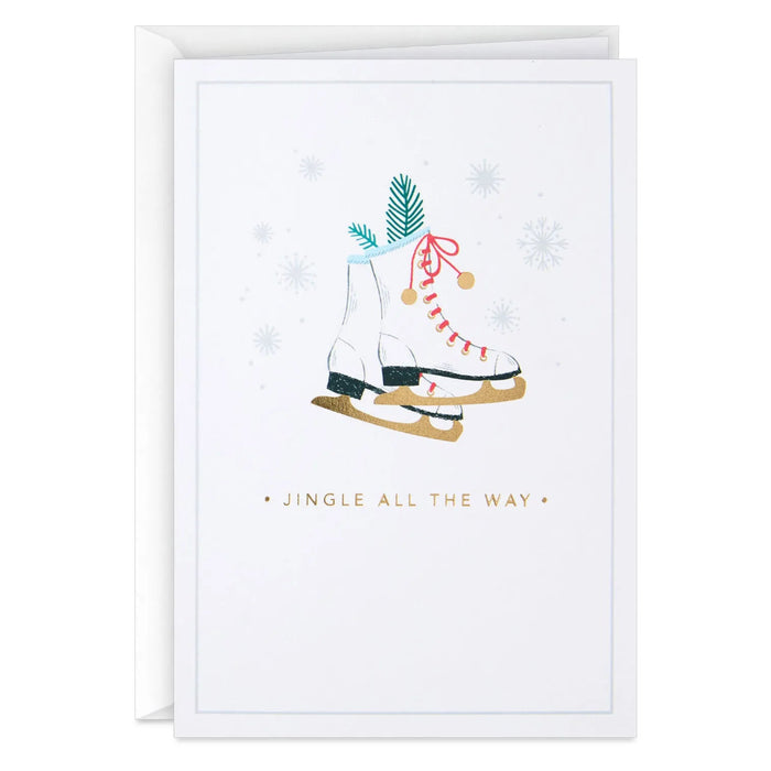 Hallmark Ice Skates With Jingle Bells Packaged Christmas Cards featuring festive ice skates and jingle bells, set of 5.