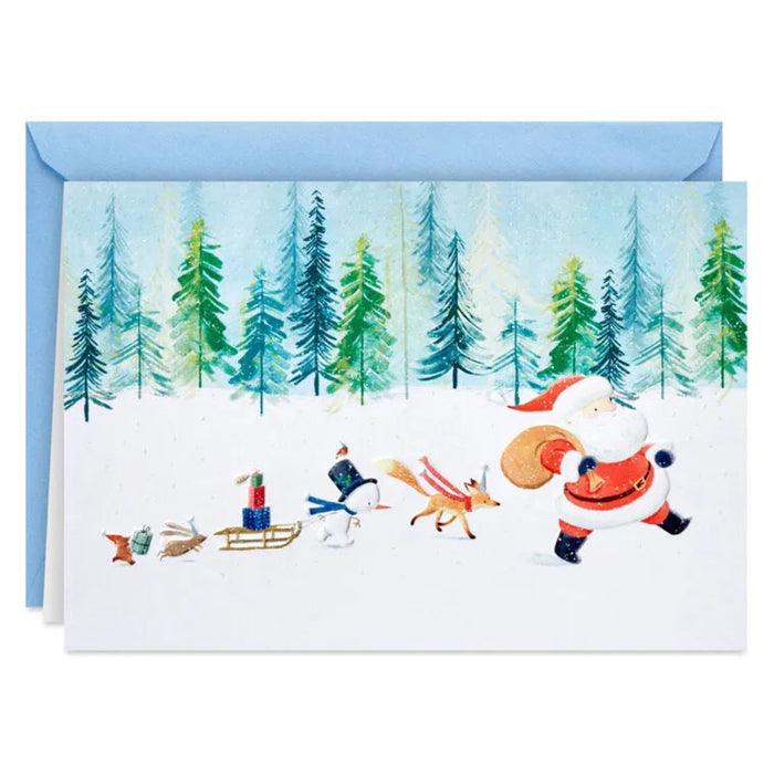 Hallmark Snowy Santa Claus Parade boxed Christmas cards featuring Santa Claus in a festive snowy winter scene, pack of 16