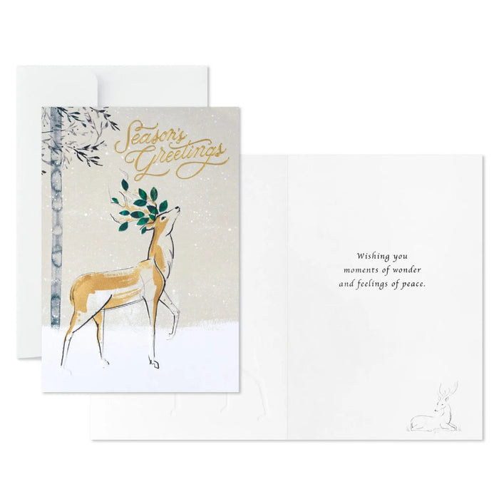 Hallmark Stately Deer in Snow boxed Christmas cards pack of 12 featuring an elegant deer in a peaceful snowy winter scene