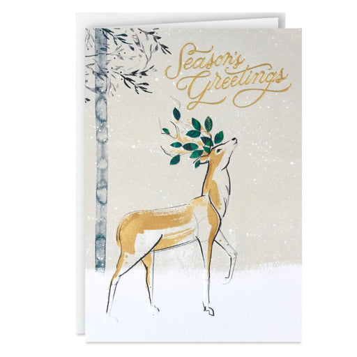 Hallmark Stately Deer in Snow boxed Christmas cards pack of 12 featuring an elegant deer in a peaceful snowy winter scene