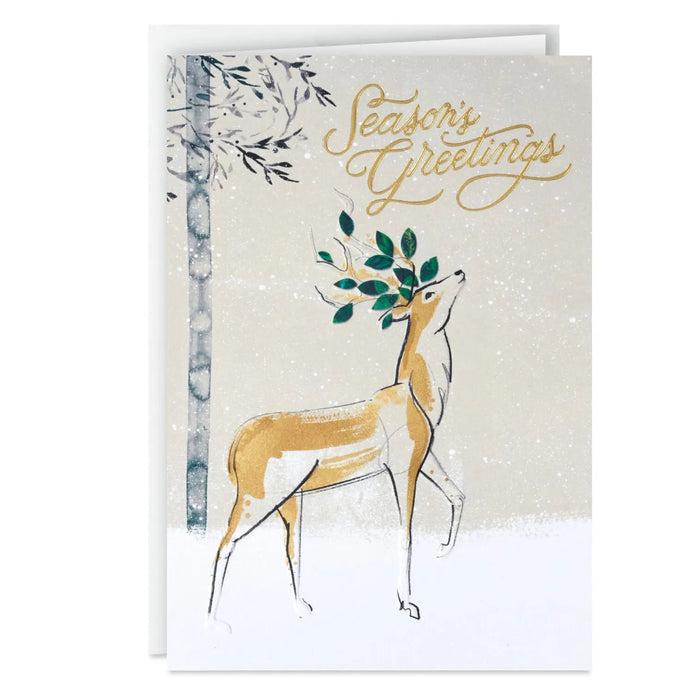 Hallmark Stately Deer in Snow boxed Christmas cards pack of 12 featuring an elegant deer in a peaceful snowy winter scene