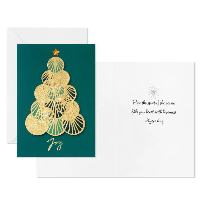 Hallmark Opulent Green and Gold Tree boxed Christmas cards pack of 12 featuring an elegant green and gold Christmas tree design