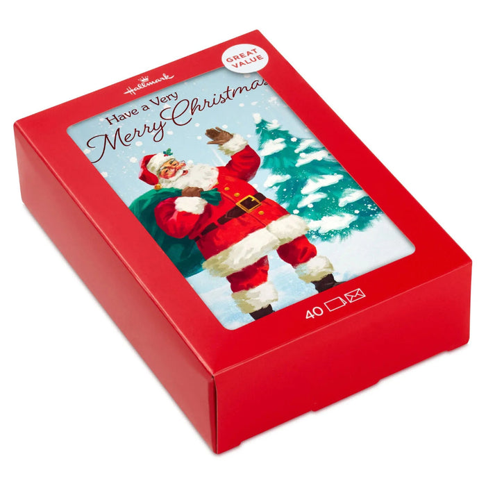Hallmark Jolly Santa Claus boxed Christmas cards featuring a cheerful Santa design, pack of 40