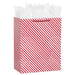 13-inch large red and white diagonal striped Christmas gift bag with tissue paper