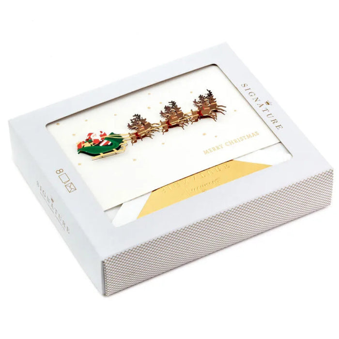Hallmark Santa Flying With Reindeer Boxed Christmas Cards Pack of 8