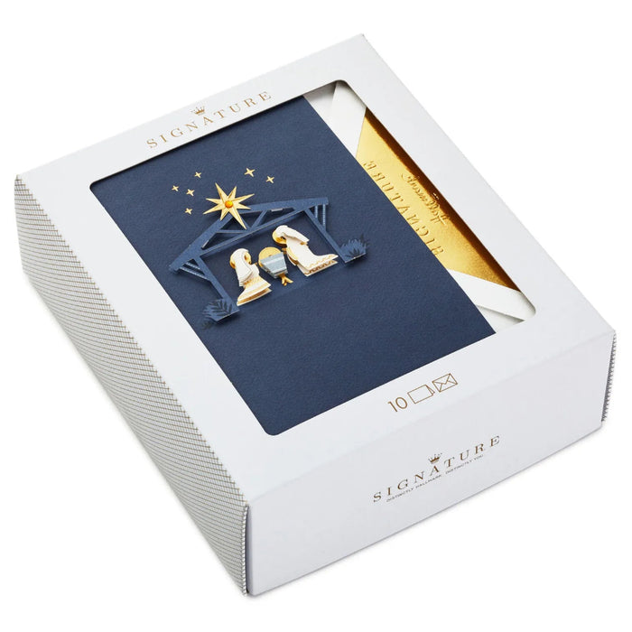 Hallmark Nativity Christmas cards with blue background, pack of 10