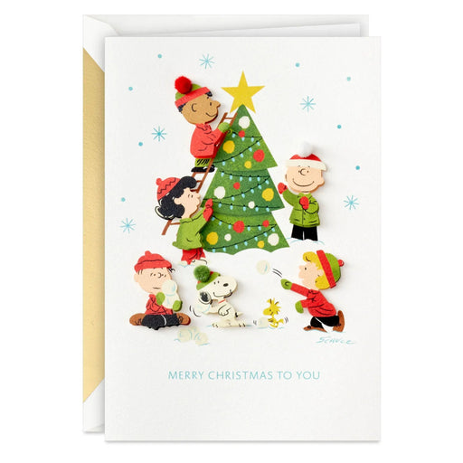 Hallmark Peanuts Christmas Tree Decorating boxed Christmas cards pack of 10 featuring Peanuts characters decorating a Christmas tree