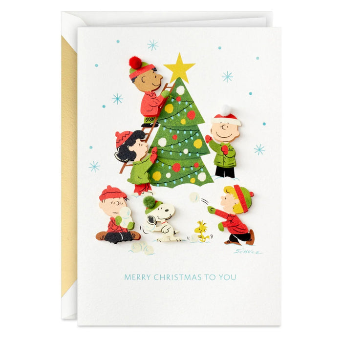 Hallmark Peanuts Christmas Tree Decorating boxed Christmas cards pack of 10 featuring Peanuts characters decorating a Christmas tree