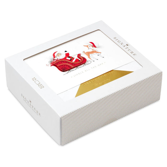 Hallmark Santa Claus Sleigh boxed Christmas cards, pack of 12, featuring Santa Claus in a festive sleigh design.