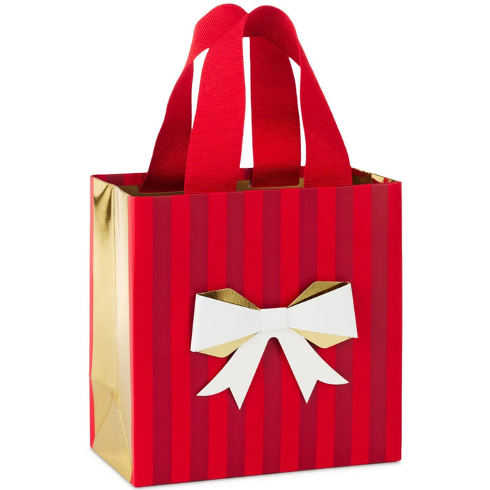 6.5-inch small red striped Christmas gift bag with an elegant decorative bow