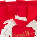 13-inch large red Christmas gift bag featuring a white and gold wreath design
