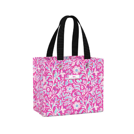 A Lilly Pulitzer tote bag featuring a pink and blue floral design, perfect for summer outings.