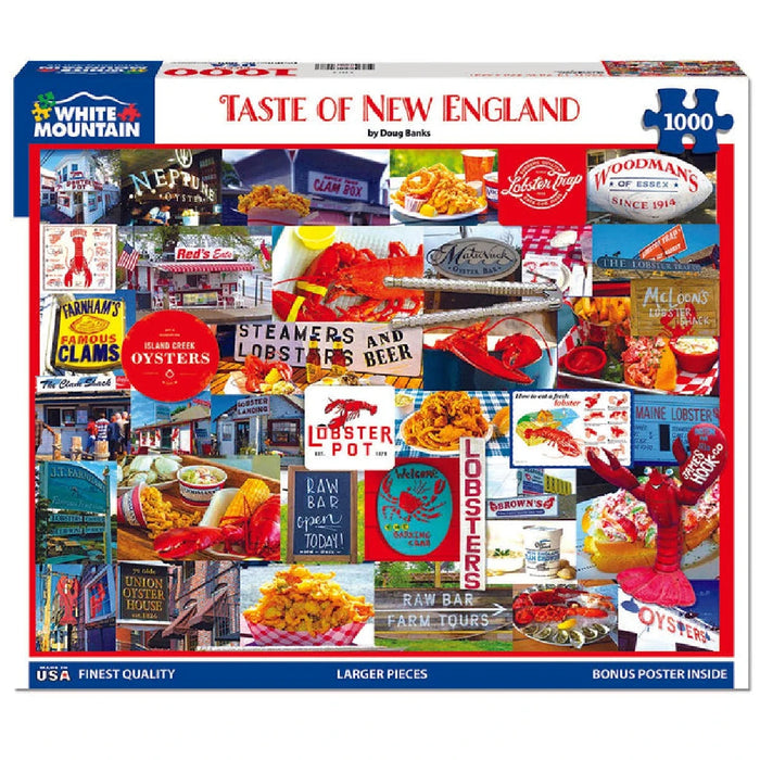 A 1000-piece jigsaw puzzle showcasing the beauty and charm of New England's landscapes and cultural icons.