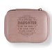 Pink travel jewellery box for daughter with secure zip closure, elegant design, and sentimental daughter message for jewellery storage and travel.
