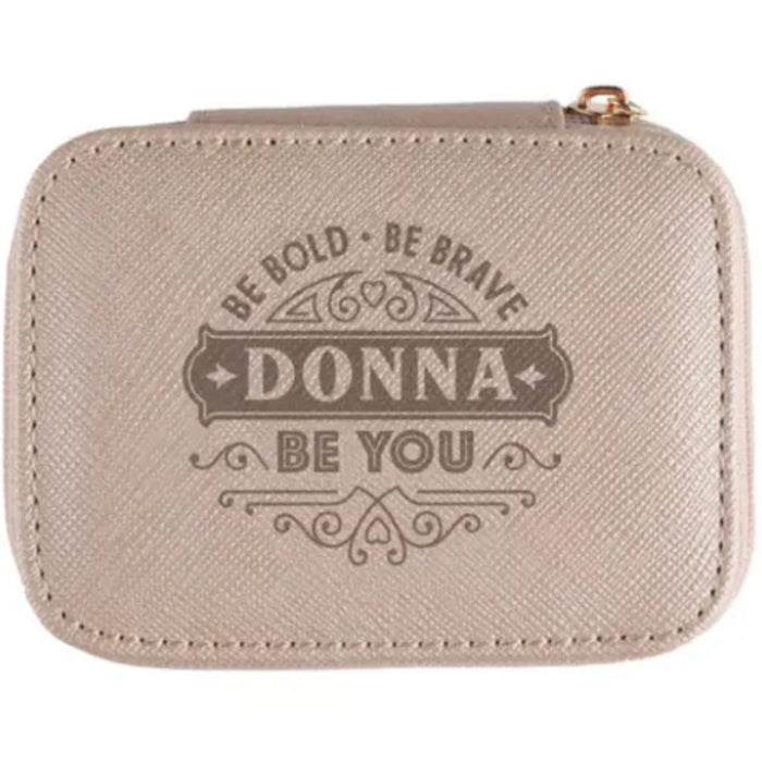 Personalised Donna travel jewellery box with Be Bold Be Brave Be You design