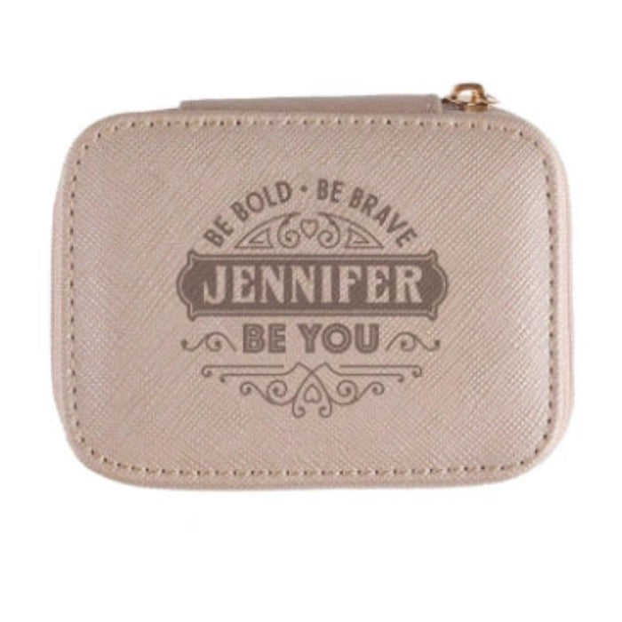 This H & H Gifts gold travel jewelry box features the empowering “Be Bold, Be Brave, Be You” sentiment personalised just for her.