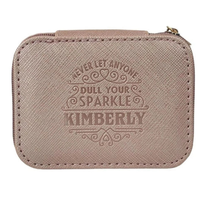 This H & H Gifts Rose Gold Travel Jewelry Box is personalised just for Kimberly. 