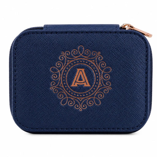  This H & H Gifts Personalised Blue Travel Jewelry Box features a beautiful “A” initial design on a rich midnight blue finish. 