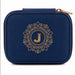 Personalised jewellery box featuring an elegant "J" initial monogram on a premium textured finish with a secure zip closure for stylish jewellery storage.