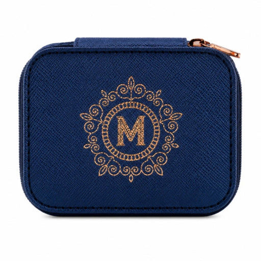  This H & H Gifts Personalised Blue Travel Jewelry Box features a beautiful “M” design on a rich midnight blue finish. 