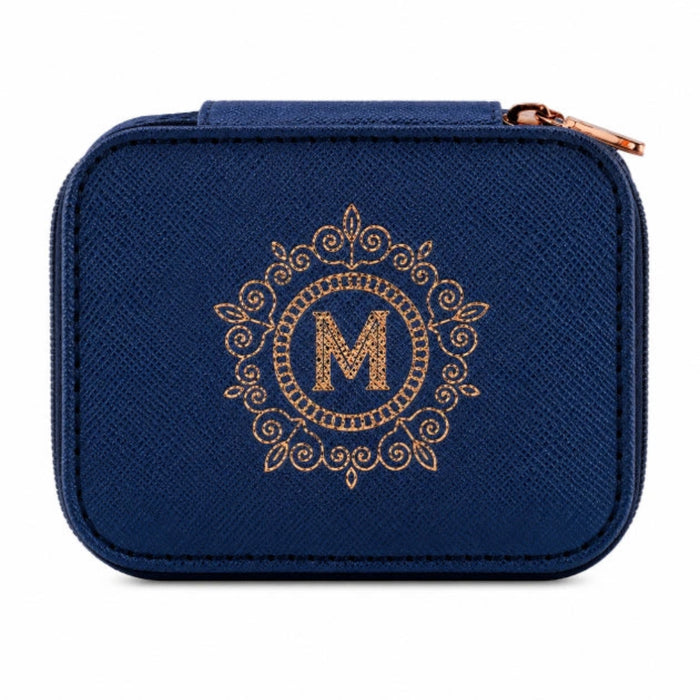  This H & H Gifts Personalised Blue Travel Jewelry Box features a beautiful “M” design on a rich midnight blue finish. 