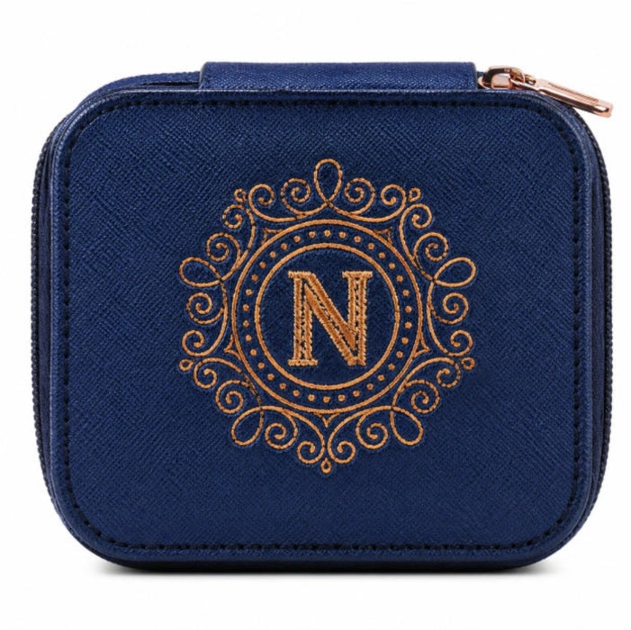 Travel in style with the H & H Gifts Personalised Travel Jewellery Box -N Blue. 