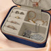 Personalised jewellery box featuring an elegant "S" initial monogram on a premium textured finish with a secure zip closure for stylish jewellery 