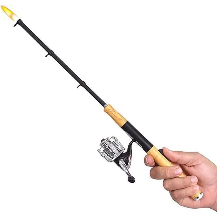 Fishing rod  lighter with reel held by a hand on a white background