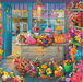 Colorful flower shop interior with flowers and a cash register.