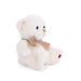 A plush white teddy bear adorned with a brown bow, exuding a charming and cozy appearance.