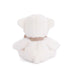 A cute white teddy bear with a brown bow, positioned on a light surface, radiating warmth and comfort.